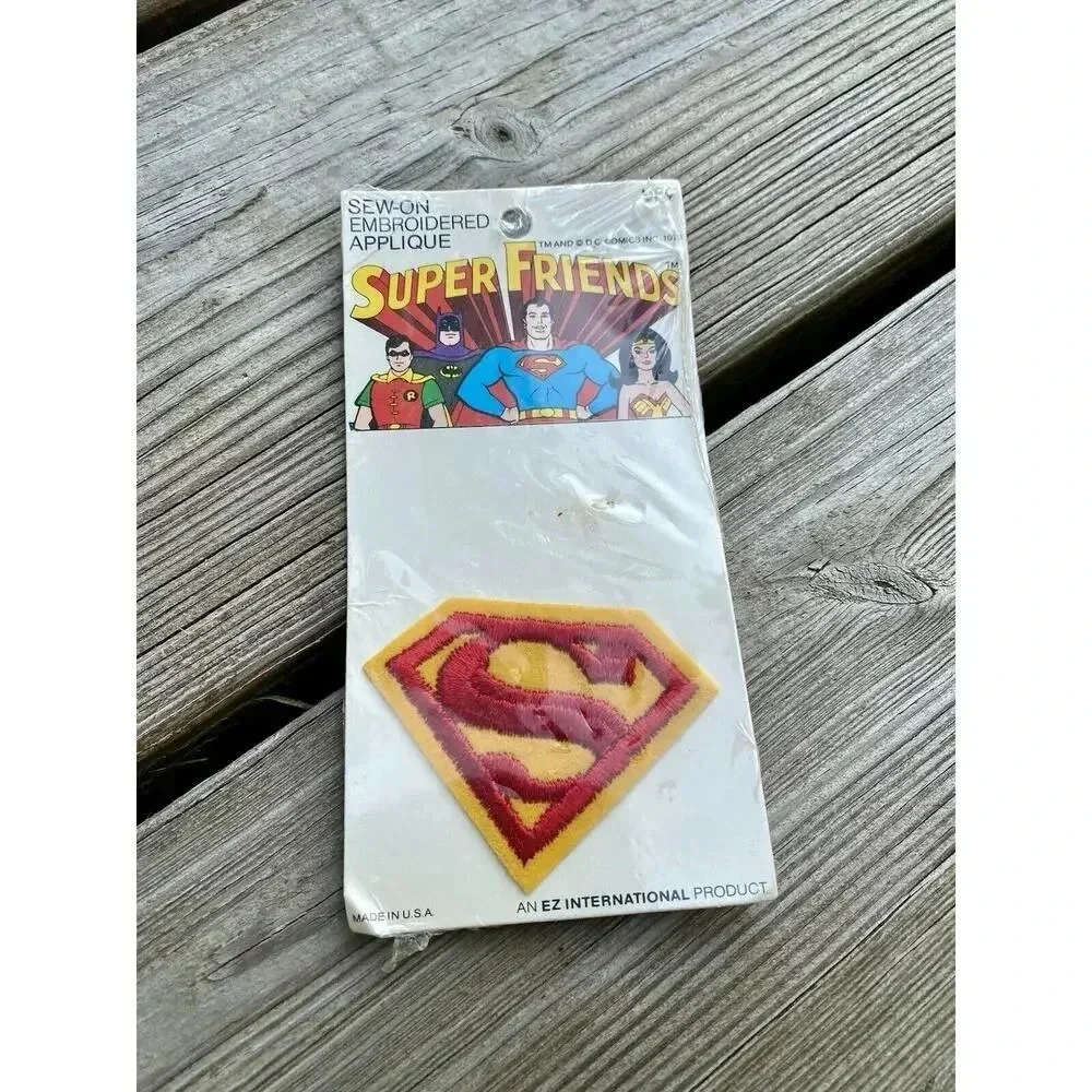 Vintage 1970s Superman Logo Embroidered Sew On Hat Jacket Patch DC Comics USA - Picture 1 of 5